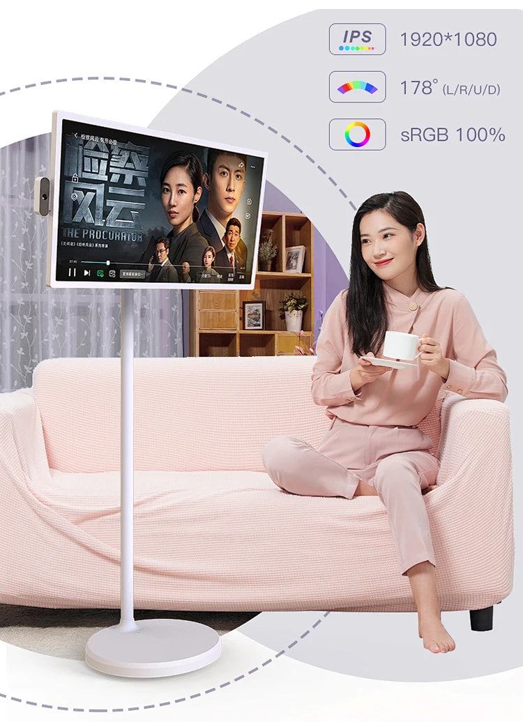 Smart Tv 32inch Mobile Monitor Portable Tv With Stand Bathroom Wireless Rechargeable Rotate Big Screen Tv Interactive Television