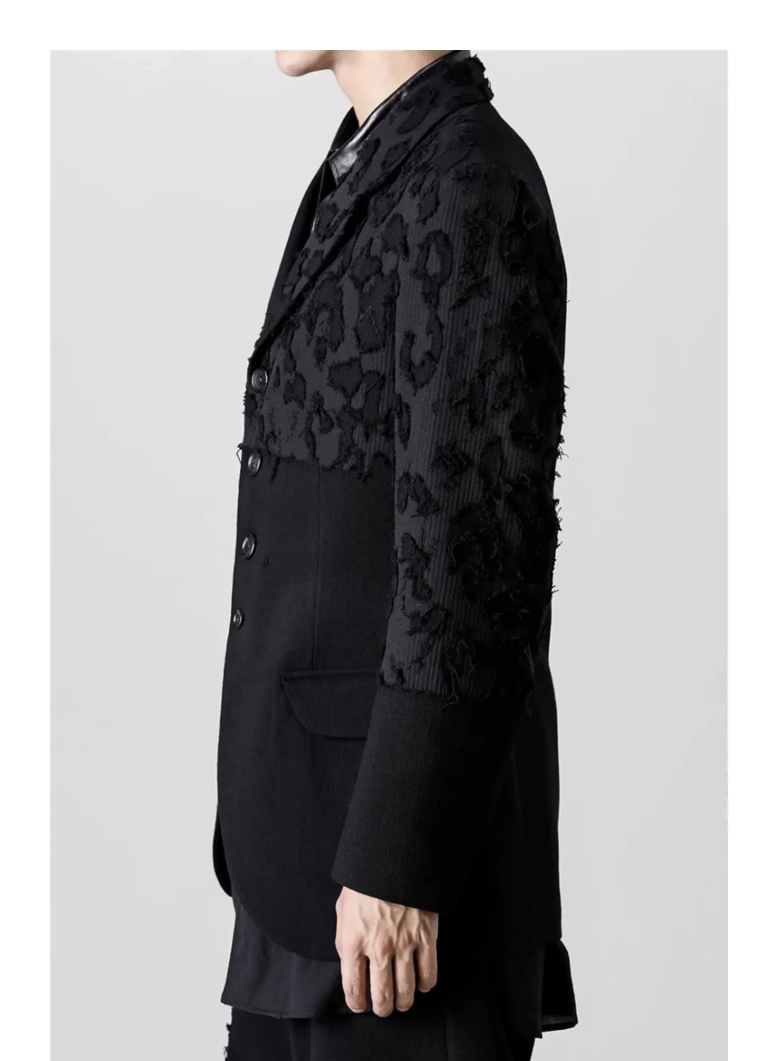YOJI OOAK Design sense men's patchwork single breasted suit jacket special processing leopard print style 4 button top