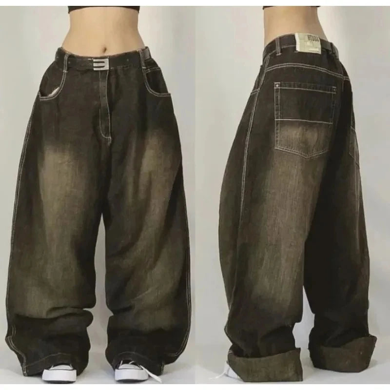 2025 American Fashion Trend Super Character Printed Baggy Jeans Men Y2K Street Harajuku Retro Popular High Waist Wide Leg Pants