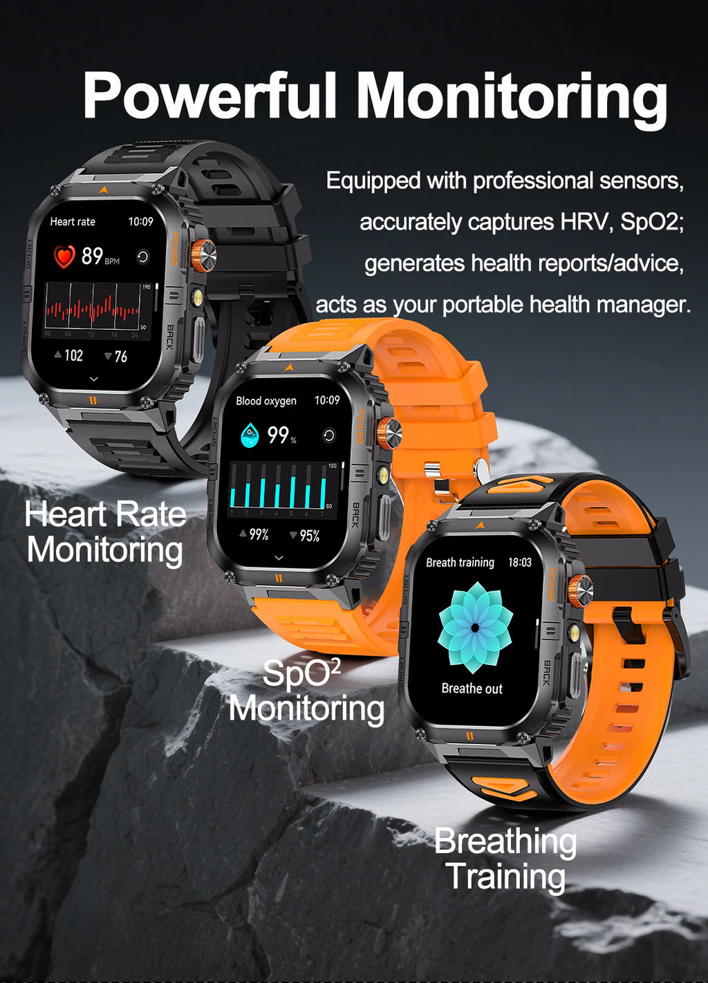 New 1000mAh military outdoor smartwatch for men, LED flashlight, IP68 waterproof, GPS sports, 2.01-inch Bluetooth call smartwatc