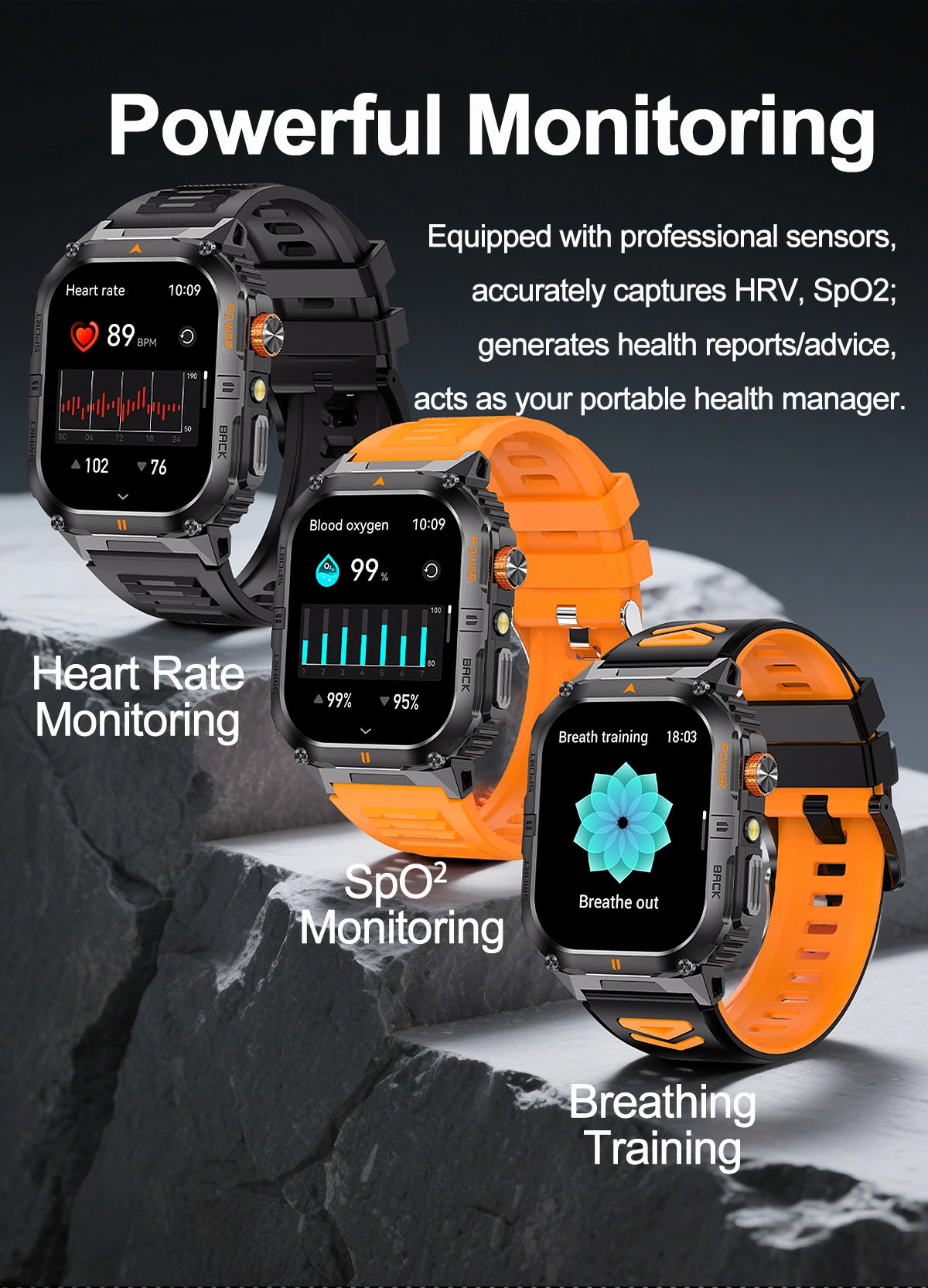 New 1000mAh military outdoor smartwatch for men, LED flashlight, IP68 waterproof, GPS sports, 2.01-inch Bluetooth call smartwatc