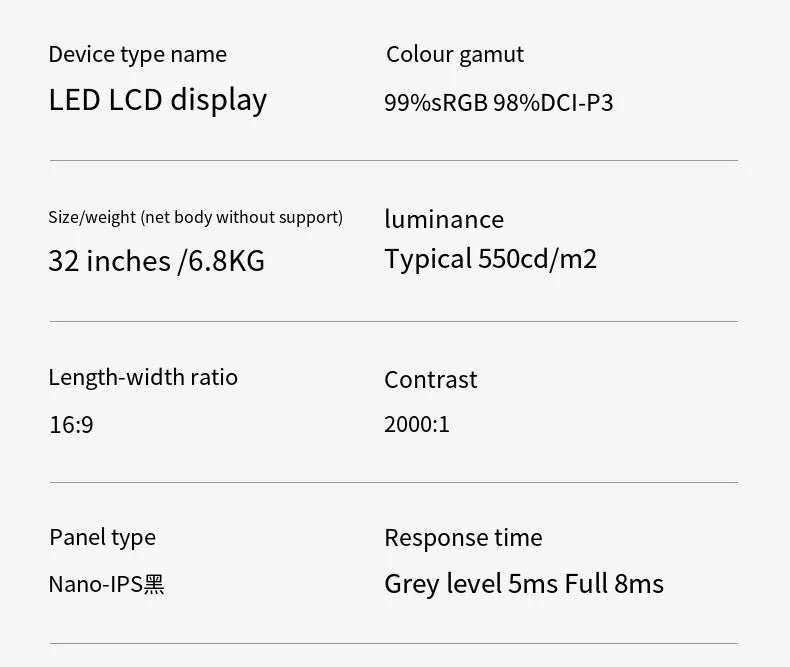 32 Inch LED Monitor 4K 3840*2160 HDR10 Feature 60Hz USB-C FOR MAC 100W HDR10 139PPI matt screen Display kuycon P32UB hole style