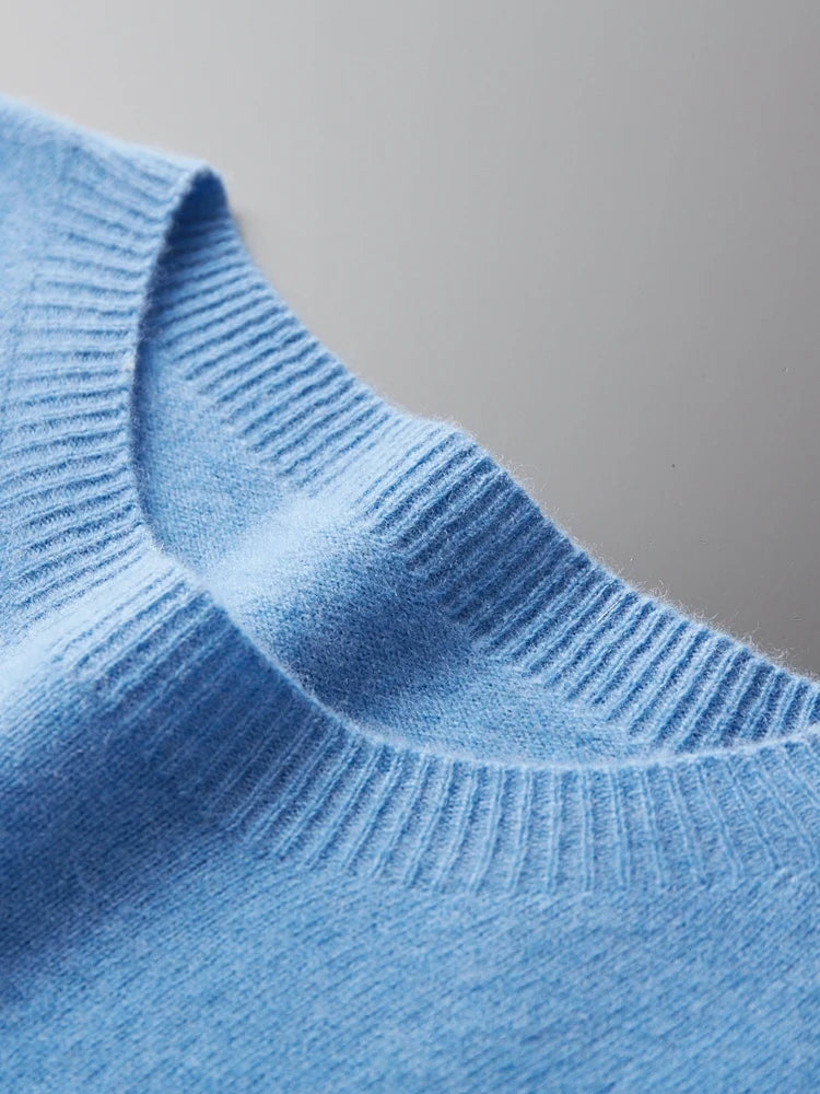 Basic Men's Seamless Wool Pullover Sweater Autumn Winter O-neck Solid 100% Merino Wool Knitwear Casual Simple Man Clothes Tops