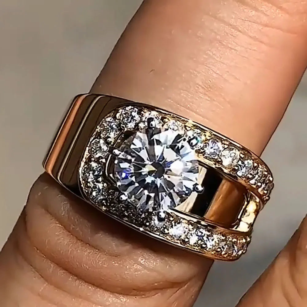 Custom Solid 18K Yellow Gold Women Men Wedding Party Anniversary Engagement Ring 1 2 3 4 5 Carat Round Moissanite Diamond Ring