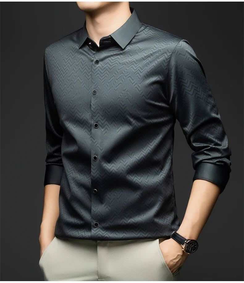 BROWON Men Shirt Long Sleeve Autumn 2025 New Solid Color Casual Luxury Shirt  Man Business Office Slim Shirts for Men Clothes