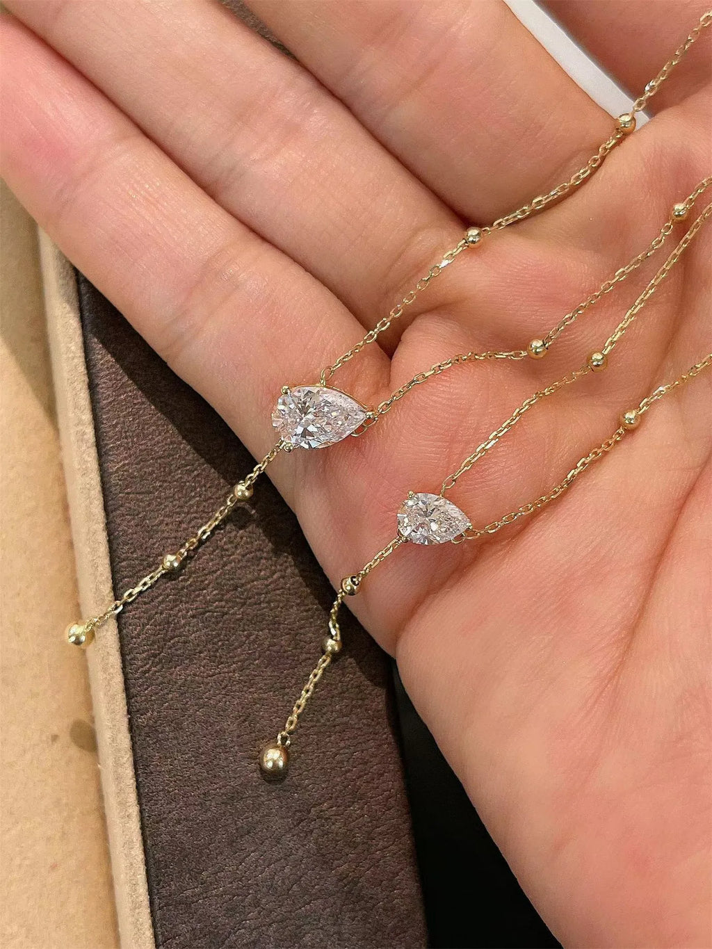 18K Solid Gold Lab-Grown Pear Shape Diamond Necklace, 0.5CT/1CT Fringe Teardrop Pendant with IGI Certificate, Customizable