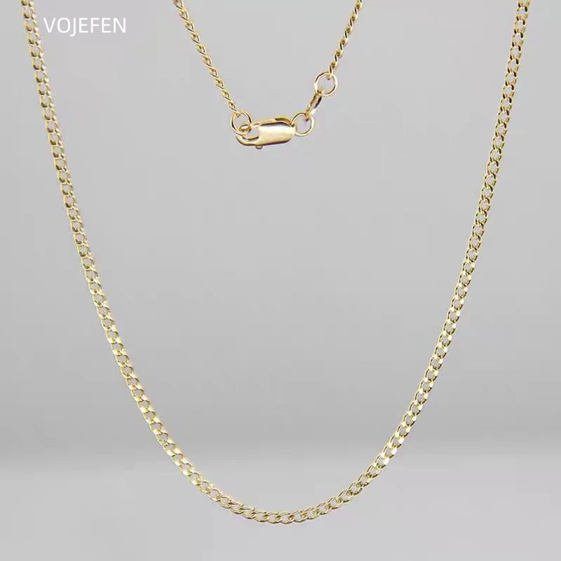 VOJEFEN 14K Solid Gold Necklace Genuine 585 Pure Gold Cuban Chains Luxury High Quality Designer Jewelry Women/Mens Accessories