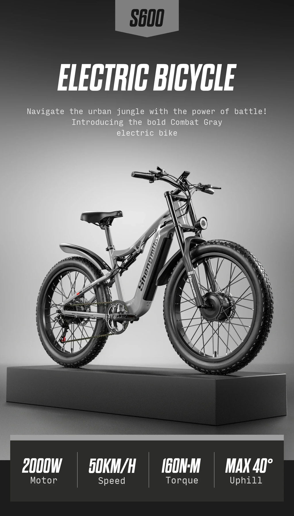 Shengmilo S600 Electric Bicycle 2000W dual motor 48V 35AH Dual batteries electric bike 50km/h 26 Inch tire off road Beach E-bike