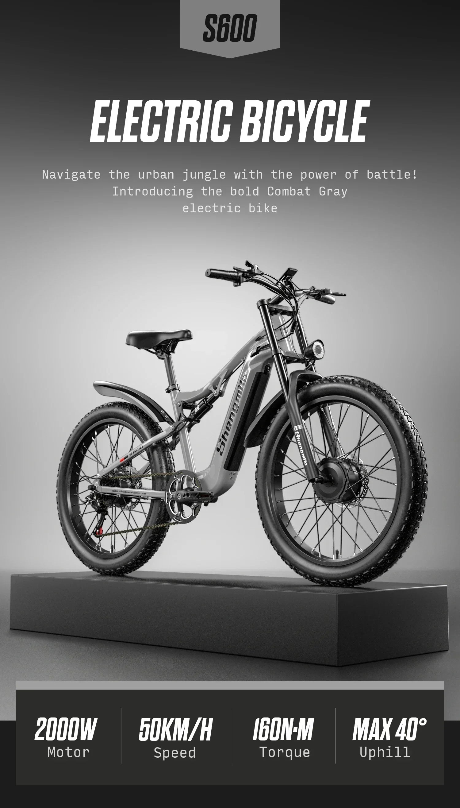 Shengmilo S600 Electric Bicycle 2000W dual motor 48V 35AH Dual batteries electric bike 50km/h 26 Inch tire off road Beach E-bike