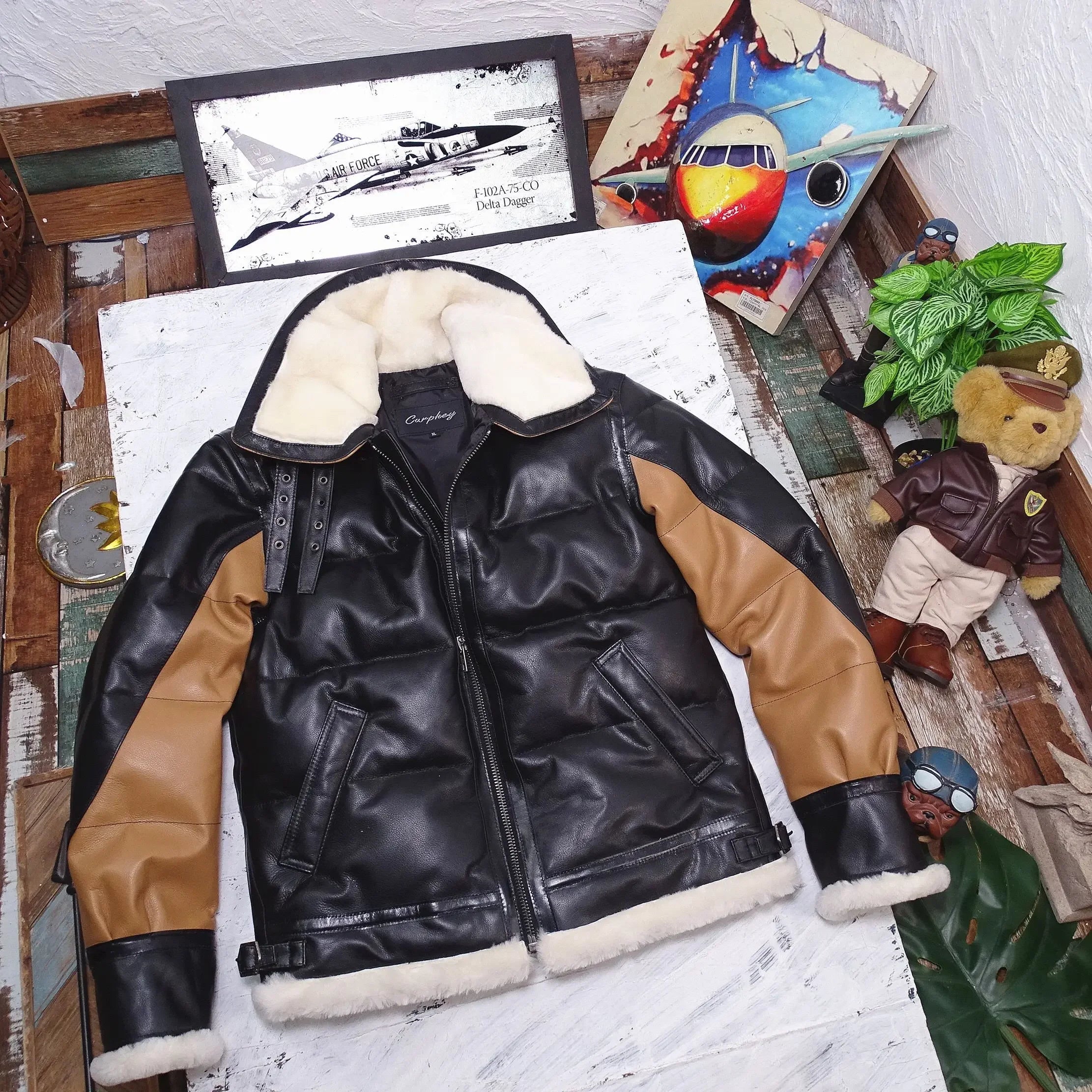 2024 Men's Winter Fashion Duck Down Coat Genuine Leather Sheepskin Cow Jacket for Male Brown Black Patchwork Plus Oversized 4XL