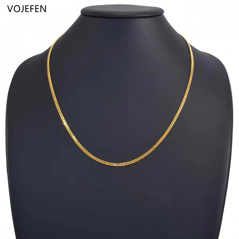 VOJEFEN AU750 Gold Cuban Necklace Jewelry Genuine For Women/Men Pure Gold 3MM Chain Neck Jewel 2026 Brand Luxury Quality Choker