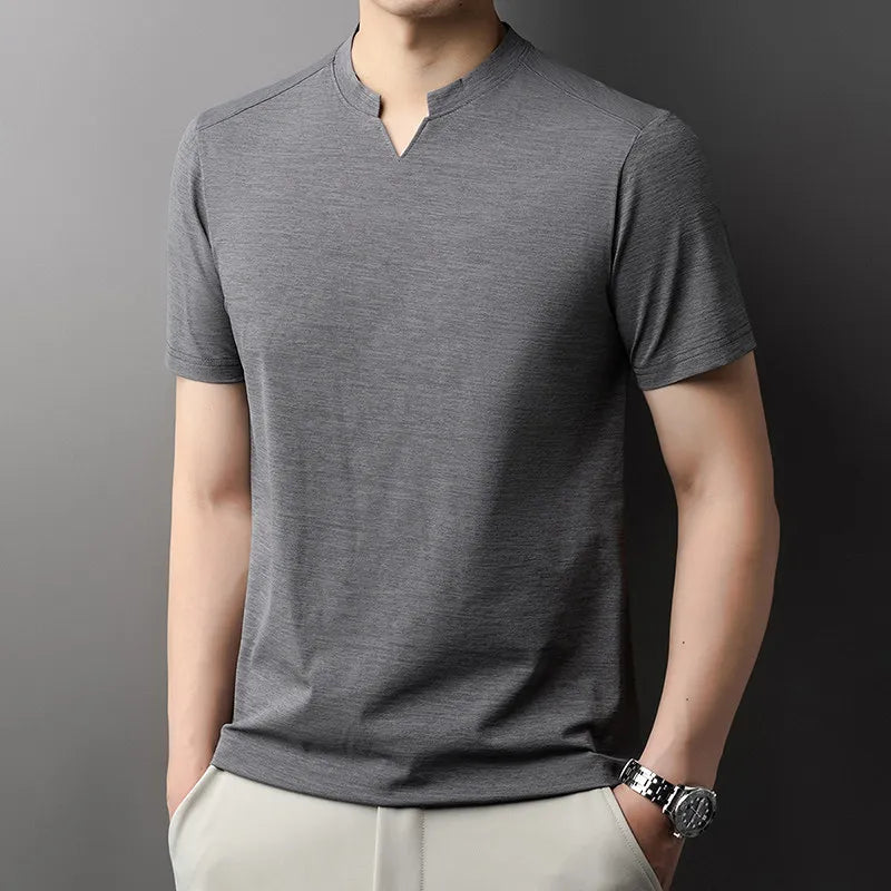 Korean Men's Short Sleeve V-Neck T-Shirt Solid Color Casual Fashion Comfortable Summer Versatile Solid Top