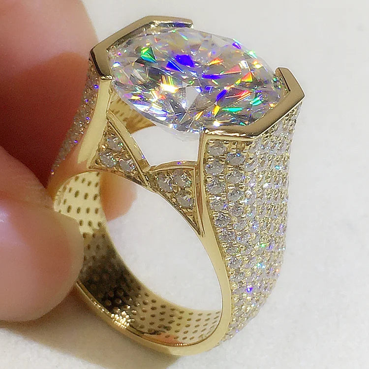 Custom Real 9K Yellow Gold Ring Men Engagement Anniversary Party Wedding Ring Round Moissanite Diamond Luxury 6 7 8 9 10 Carat