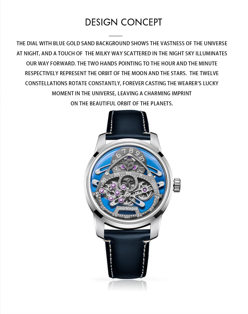 OBLVLO Men Automatic Watch 42MM Mechanical Wristwatch Luminous 50m Waterproof Sapphire Unique Concept Gear Dial SW200