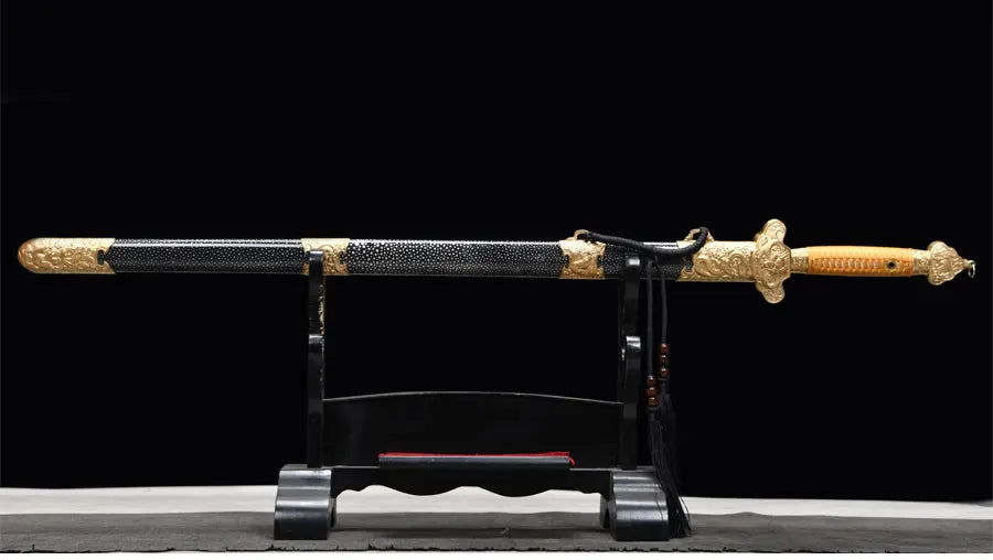Premium Chinese Han Sword Folded Steel Damascus Blade Sharp Real Full Size Rayskin Scabbard Ready Battle Kongfu Dragon Katanas