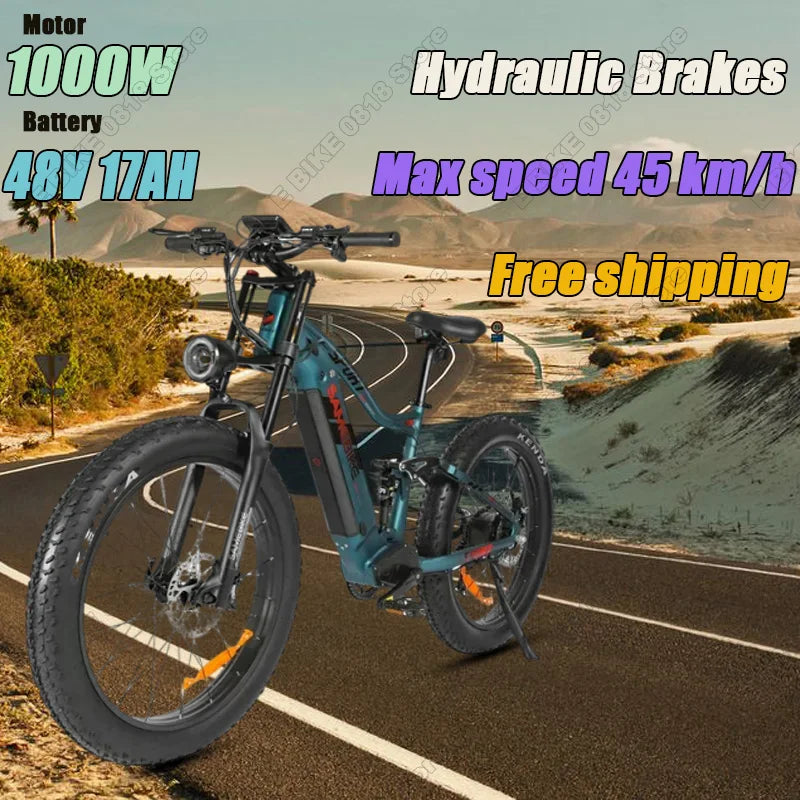 SAMEBIKE RS-A08 Electric Bike 1000W Motor 48V 17Ah Battery Hydraulic brake 26*4.0Inch Fat Tires Electric Bicycle Mountain E-bike