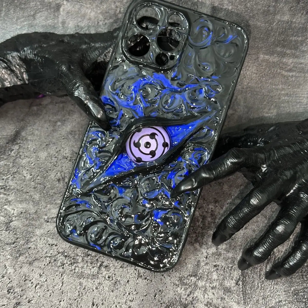 Naruto peripheral Sasuke Sharingan Itachiiiphone16proamx mobile phone case animation handmade luminous Sasuke mobile phone case