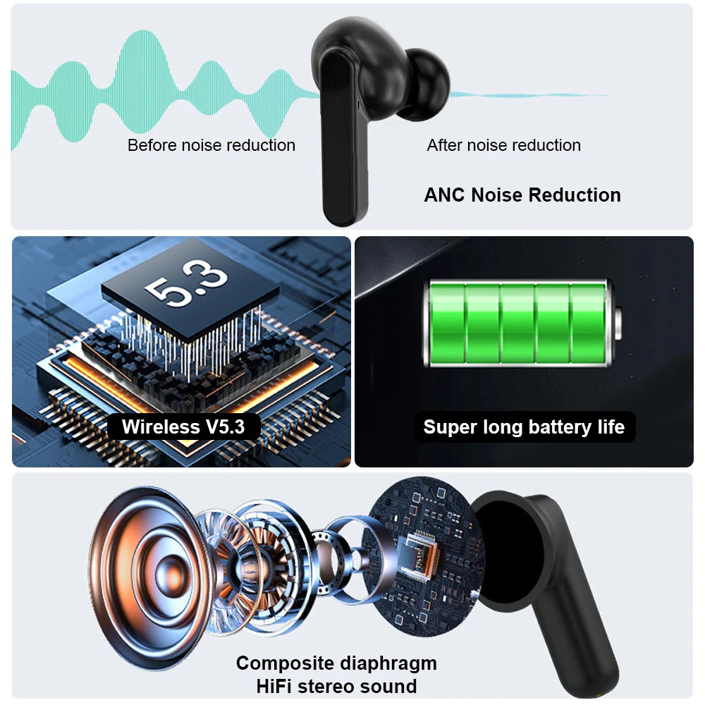 Original GREATWALL TWS Wireless Bluetooth Earphones Earbuds Smart LCD Touch Screen HiFi Stereo Sound Headphones HD Call With APP
