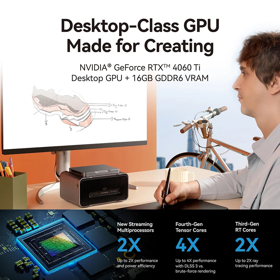Khadas Graphics NVIDIA Geforce RTX 4060 Ti 16GB GDDR6 160W eGPU Graphics Card Expansion Dock  with ThunderBolt 4/HDMI 2.1a/Mic