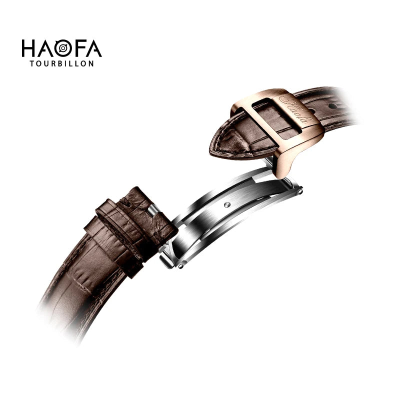 Haofa GMT Flying Tourbillon Mechanical Man Watch Skeleton Tourbillon Movement Luxury Moon Phase Watches for man Hollow 1035
