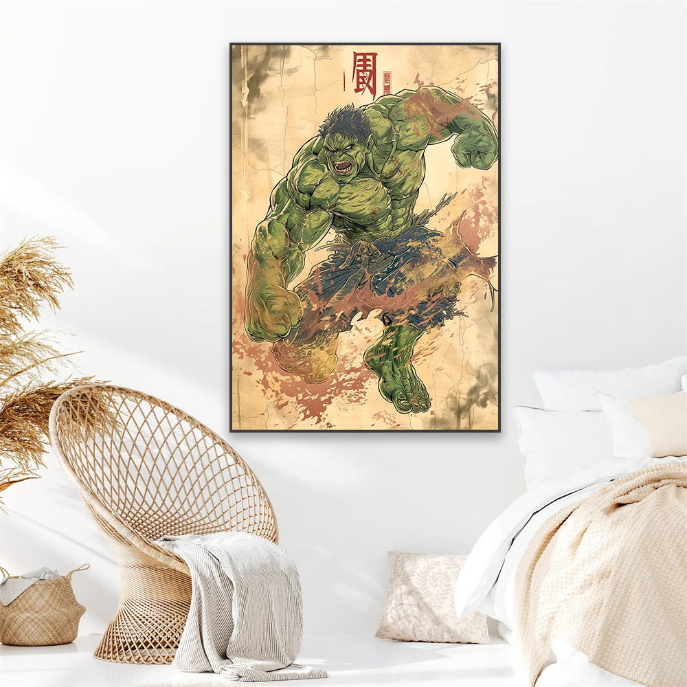 Deadpool Wolverine Art Poster Superhero Hulk Classical Japanese Style Prints Iron Man Spider Man Canvas Painting Decor