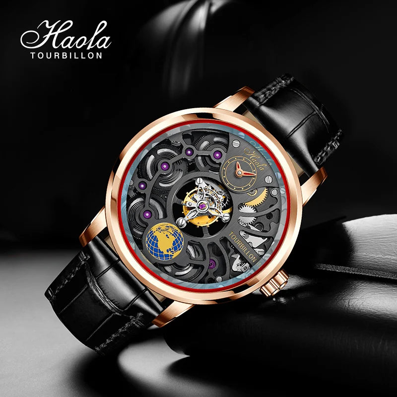 Haofa Center Tourbillon Movement Men Watches Skeleton Flying Tourbillon Mechanical Luxury watches for man  Sapphire