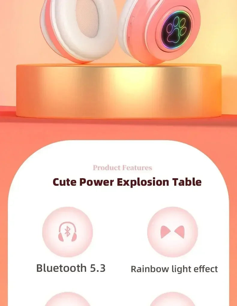 Cute Cat Wireless Headphones RGB Cute Cat Ears Headset With Microphone Noise Cancelling Kid Stereo Music Children's Gifts