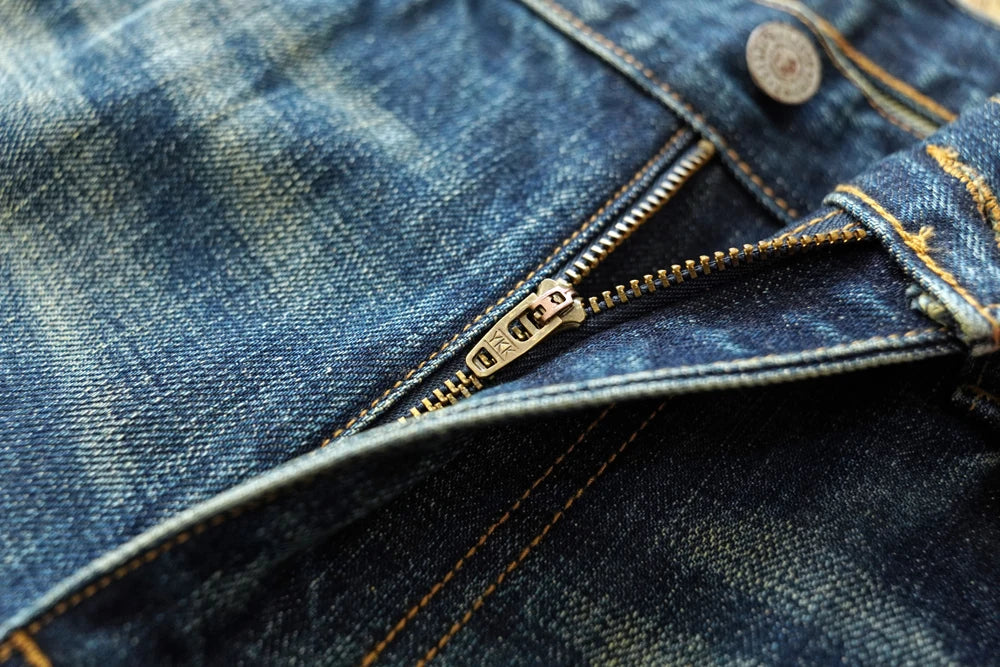 Sauce zhan Bamboo shaped yarn Mens Jeans Selvedge Denim Jeans Distressed Wash jeans for men Straight Fit 14 Oz