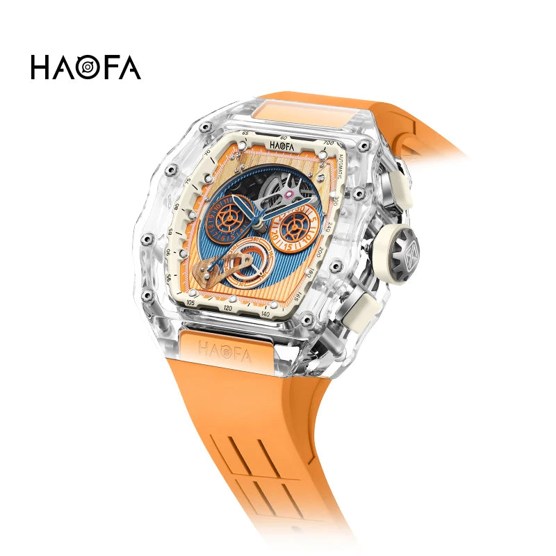 Haofa Luxury Synthetic Crystal Case men watches Automatic Mechanical Chronograph Vintage man watches Fashion 2368