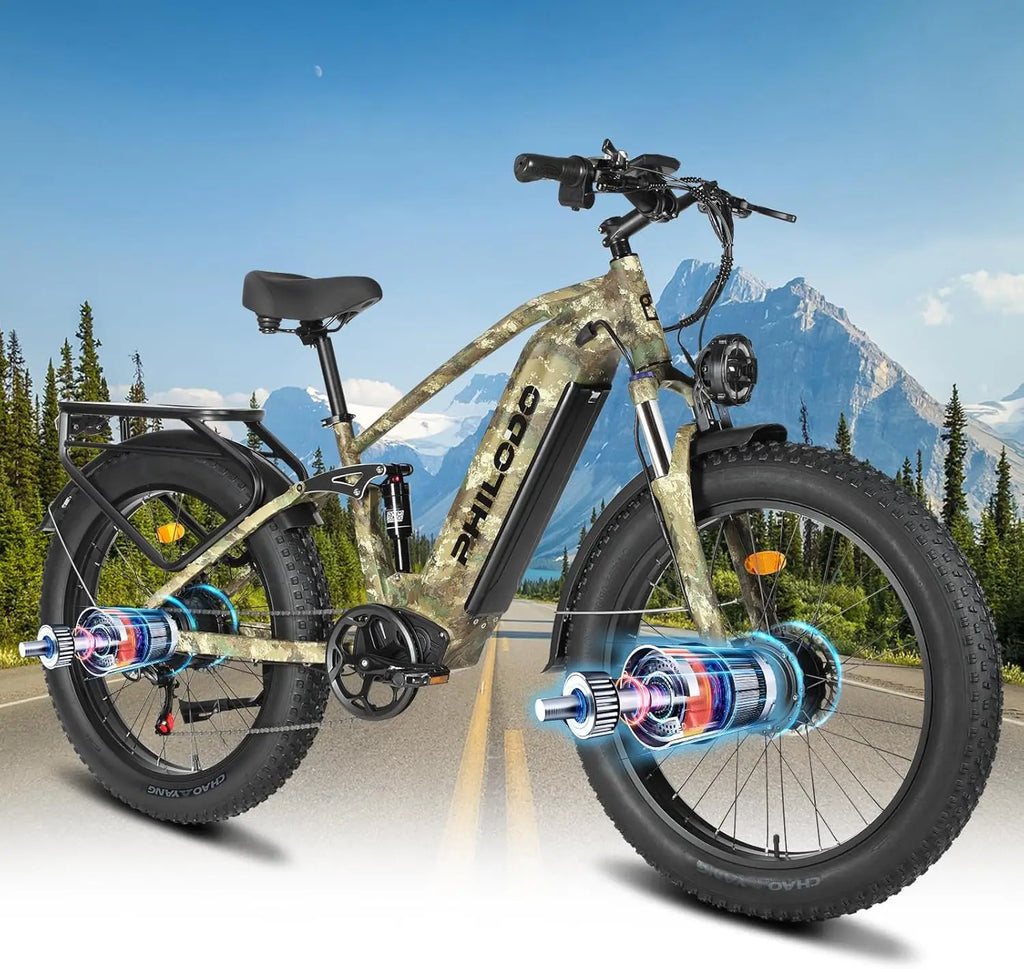 Electric Bike for Adults, 5000 Dual Motor E-Bike, 60V 32AH Long Range Dirt Bike, Fat Tire Hunting Ebike for All Terrain, Full Su