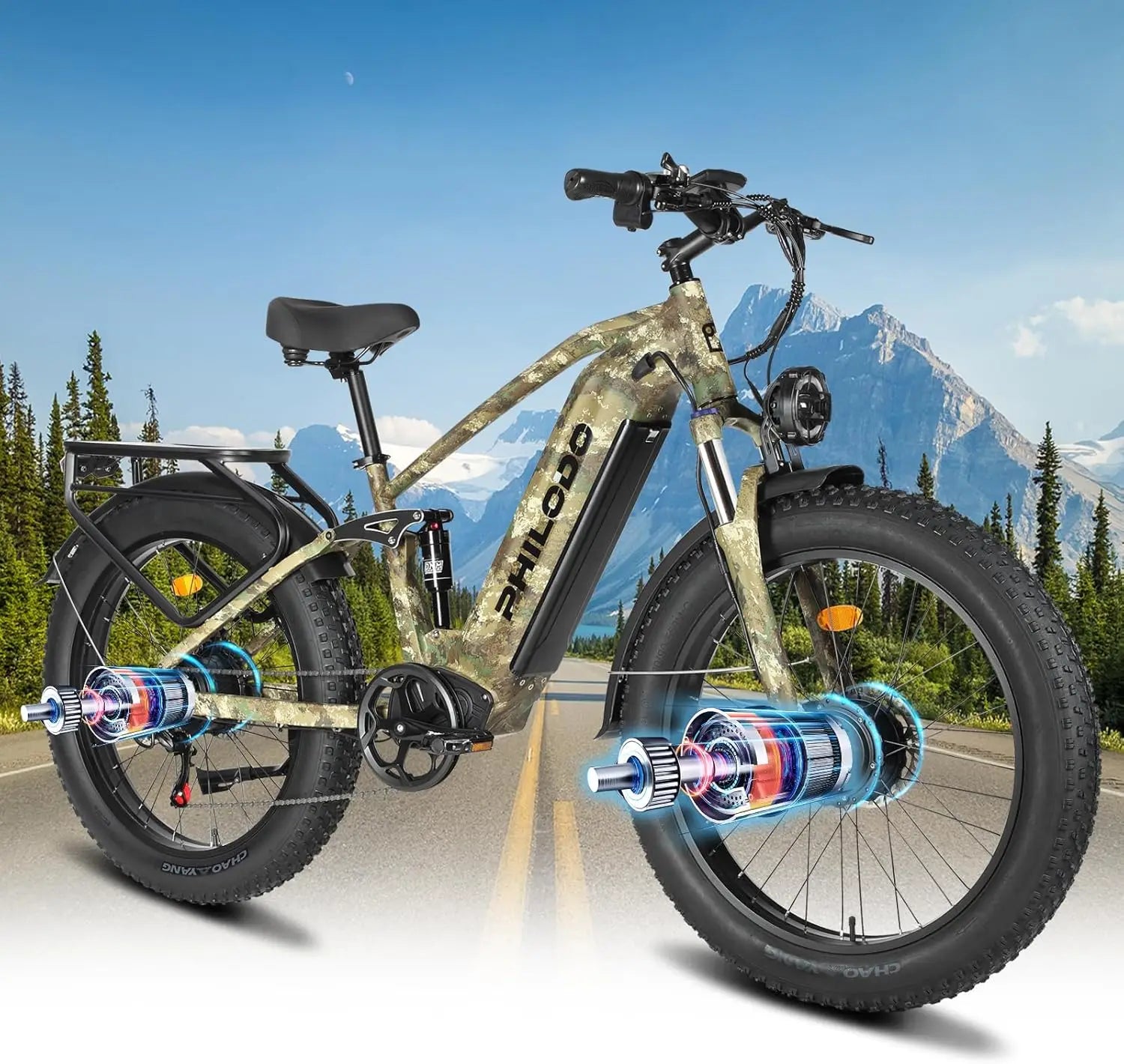 Electric Bike for Adults, 5000 Dual Motor E-Bike, 60V 32AH Long Range Dirt Bike, Fat Tire Hunting Ebike for All Terrain, Full Su