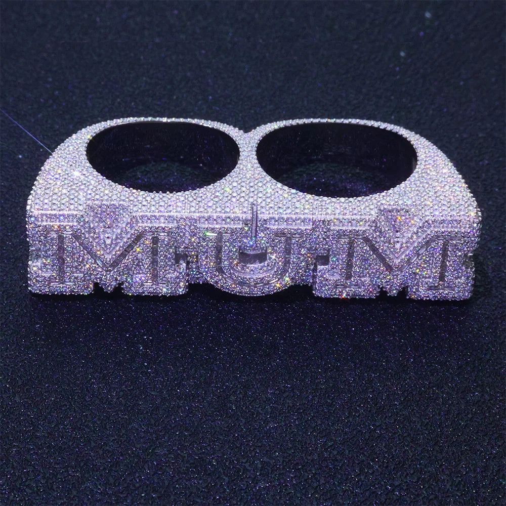 Custom Luxury Multi Finger Ring Hip Hop Rapper 925 Sterling Silver Vvs Iced Out Moissanite Men Diamond Letter Name Ring