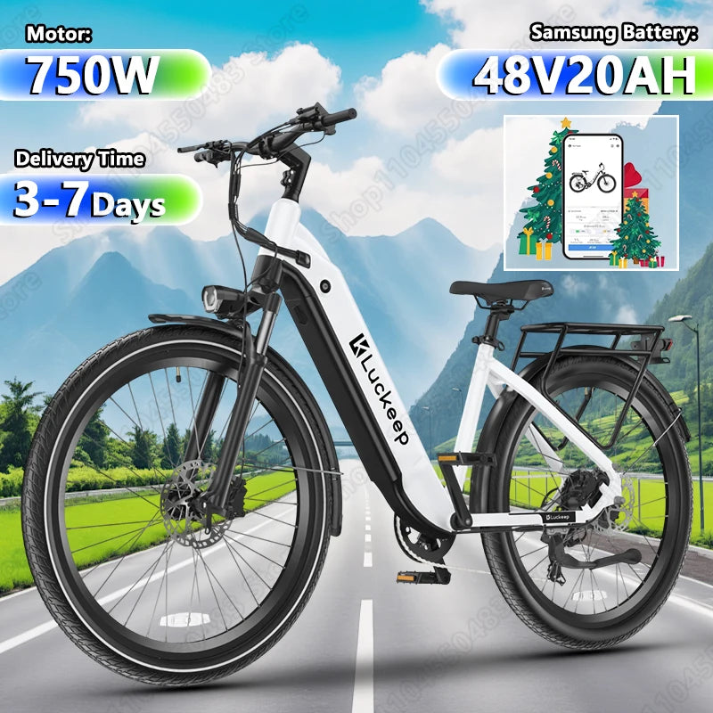 Electric Bike 750W Motor 48V20AH Battery Smart APP Remote Control E-Bike 26*3.0-inch Tire Torque Sensor Aldult Electric Bicycle