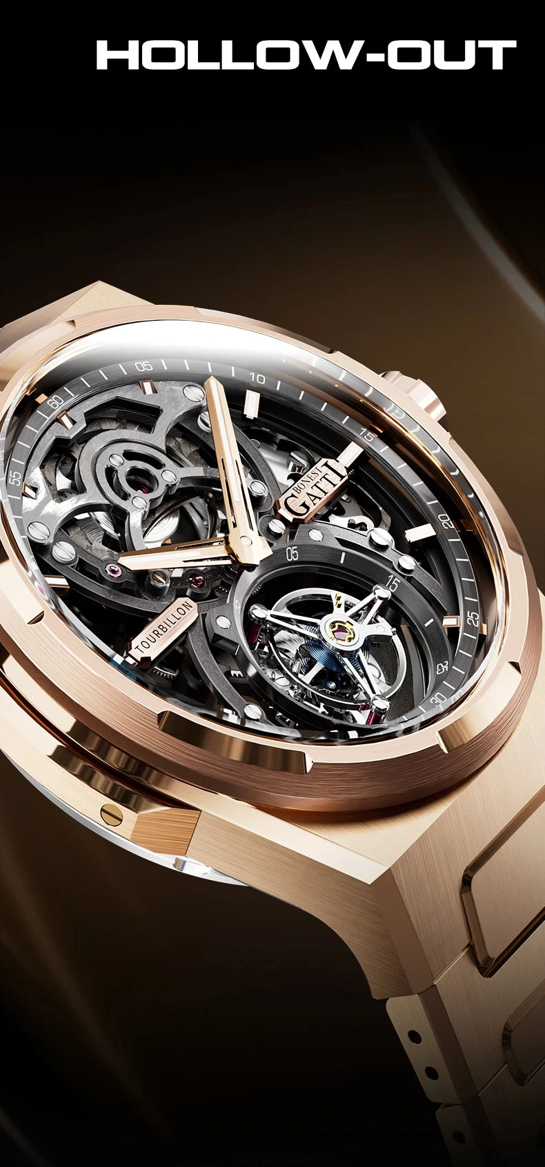 BONEST GATTI Brand BG7004 Mechanical Wristwatches Automatic Movement Luxury Sapphire Watches Skeleton Watches For Men