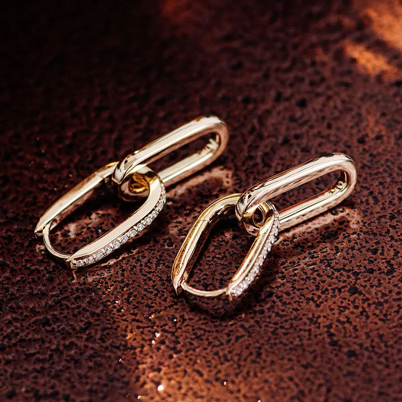 Provence Double Link Oval Hoop Earring 10K Gold DEF/VS Lab Diamonds Luxury Huggie Earrings for Women Men Personalized Custom