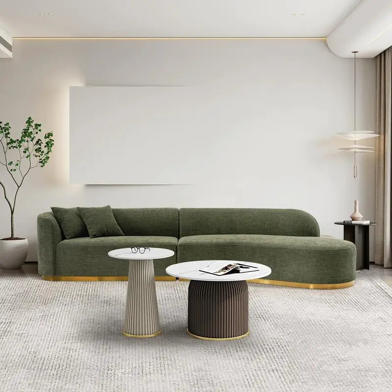 Contemporary Chenille Sofa Sectional with Cushions in Olive Green Color