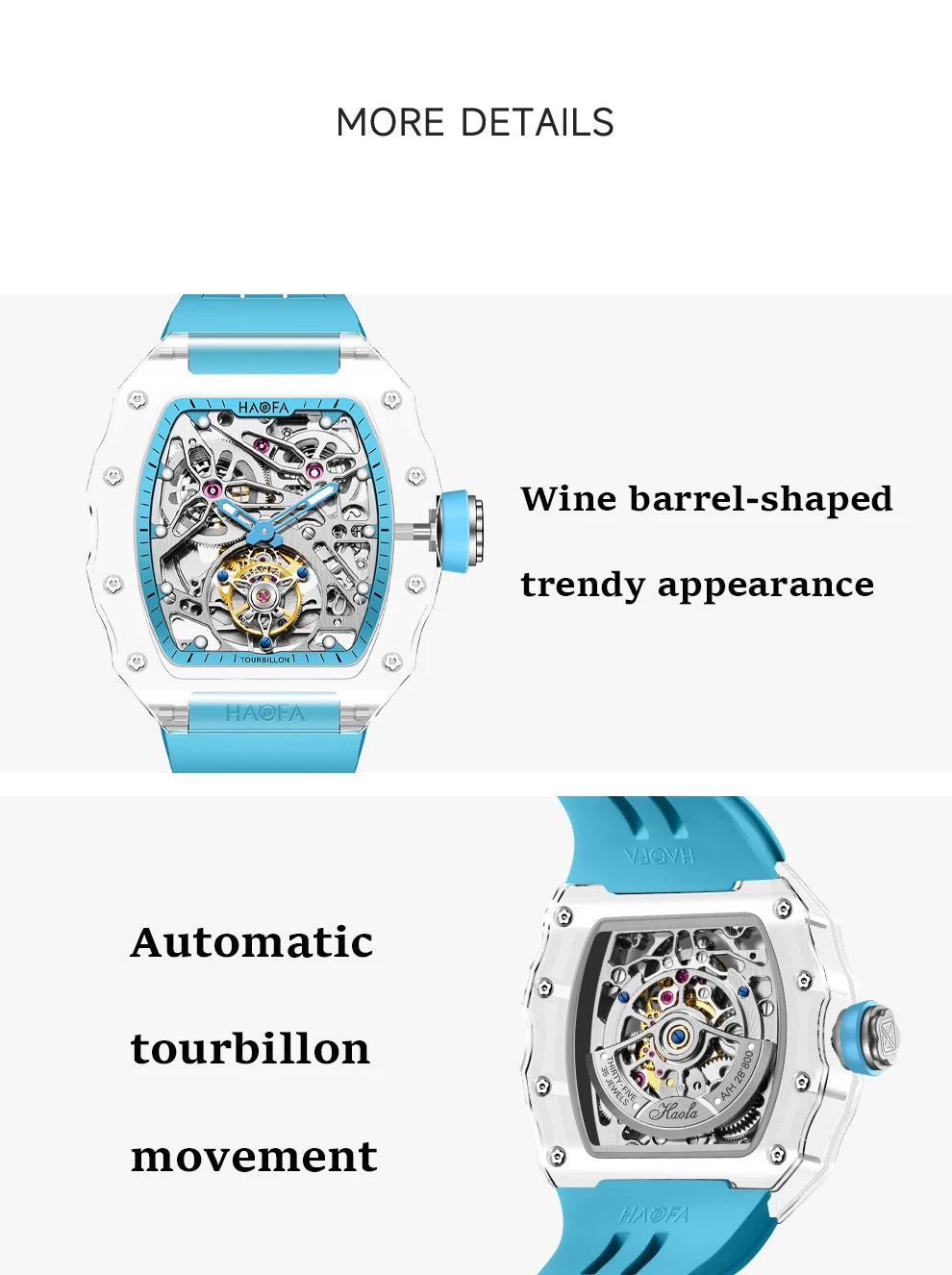 Haofa Automatic Tourbillon Skeleton Man watch Luxury Self Wind Flying Mechanical Tourbillon K9 Crystal Watches for man 2201