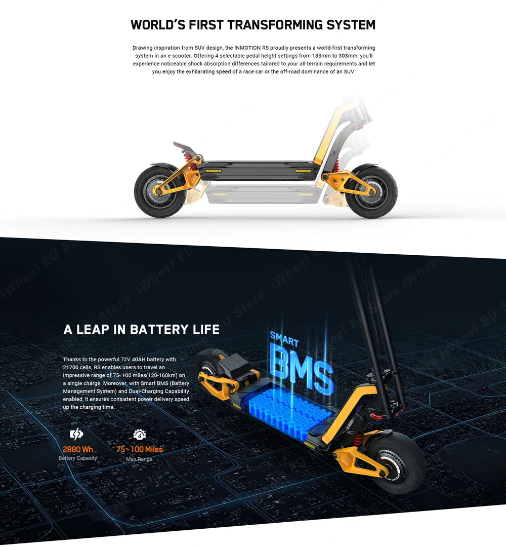 Original Inmotion RS 72V 40Ah 2*2000W Dual Motor Peak Power 2*4200W Top speed 100km/h 11inch Tire for Inmotion RS Scooter