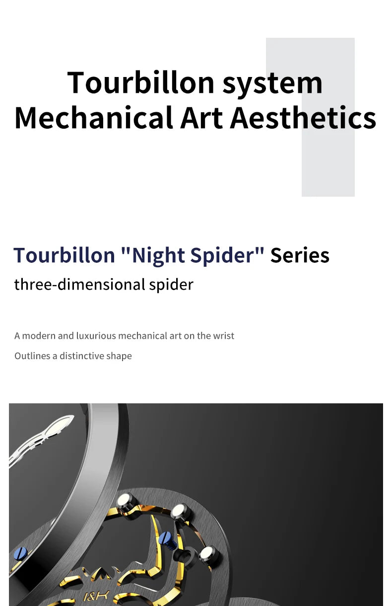 Ideal Knight Automatic Mechanical Watch for Men Hollow out Spider Design   Flywheel Movement Sapphire Mirror Men's Watches
