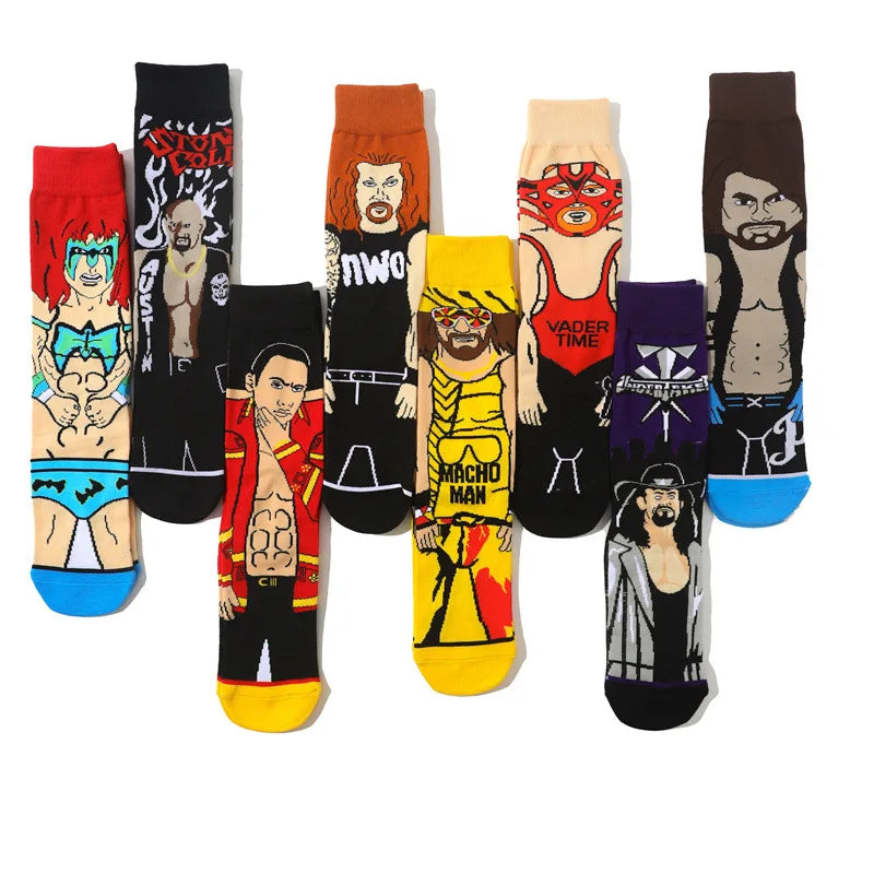 Personalized Cartoon Character Printing WWE Men's Socks Sports Competitive Wrestlers Sports Tube Socks High Quality Cotton Socks
