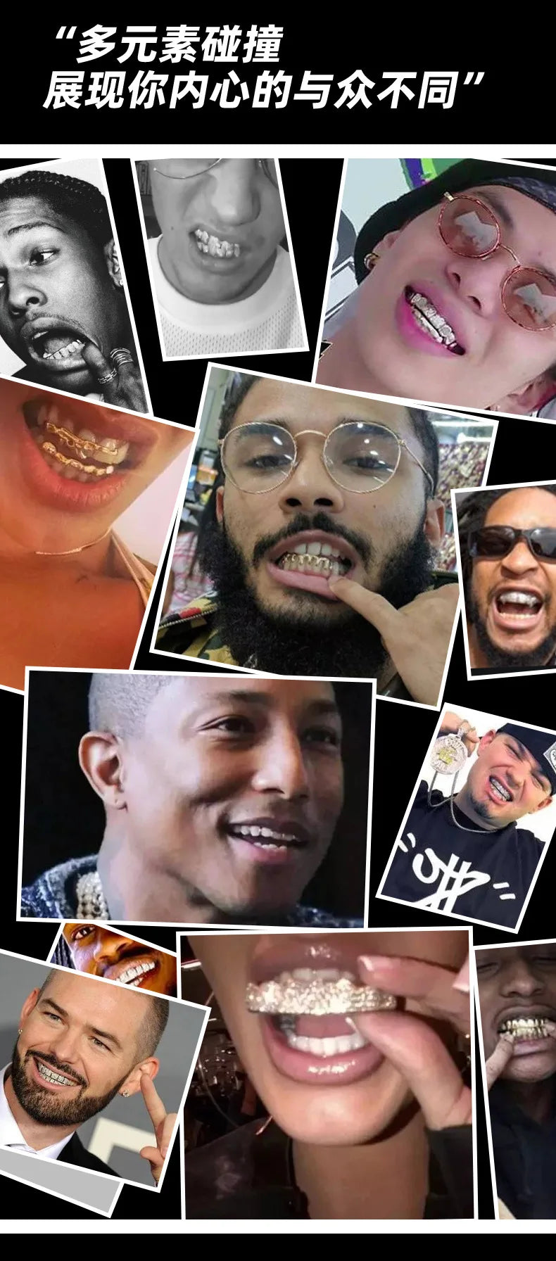 Hip Hop 6/6 Teeth Grills Hip Hop 14K Gold Plated Tooth Caps Decor Braces Punk Cosplay Party Braces For Fashion Women Men Jewelry