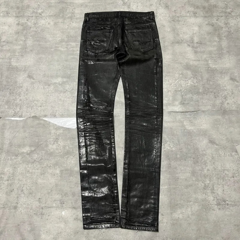 HKSH Autumn New Men Tide Dark Vintage Stylish Damage Waxed Denim Pants Handmade Hole High Street Jeans Straight Chic Ins HK17722