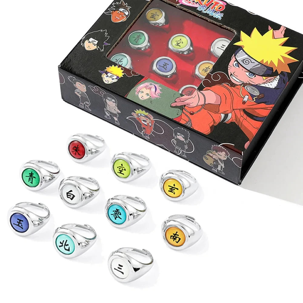10pcs Bandai Naruto Akatsuki Rings Anime Itachi Figure Cosplay Action Accessory Jewerly Cool Boys Children Kids Toys Gifts