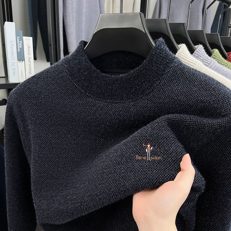 High end brand men's round neck sweater letters cartoon embroidery comfort casual knitted pullover fashion luxurious golf top