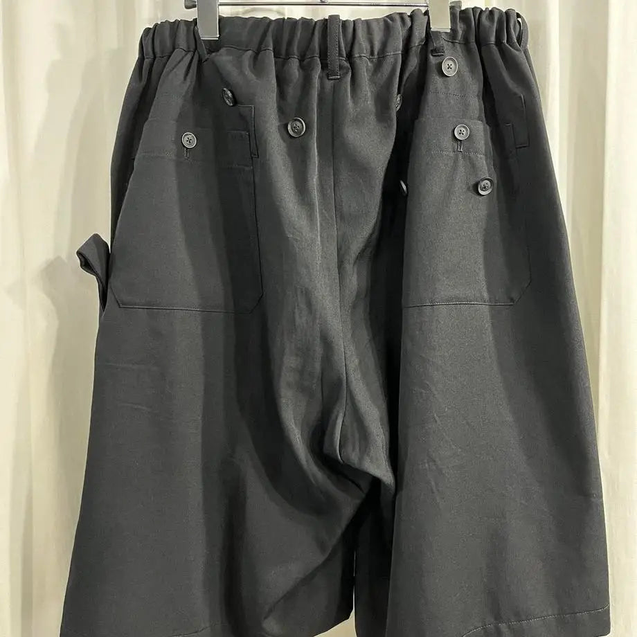 TOP-YAMAMOTO ® Workwear Style Multi-Pocket Short Pants for Men - Loose Fit with Ribbon Details - Five-Piece Bottoms for Casual W