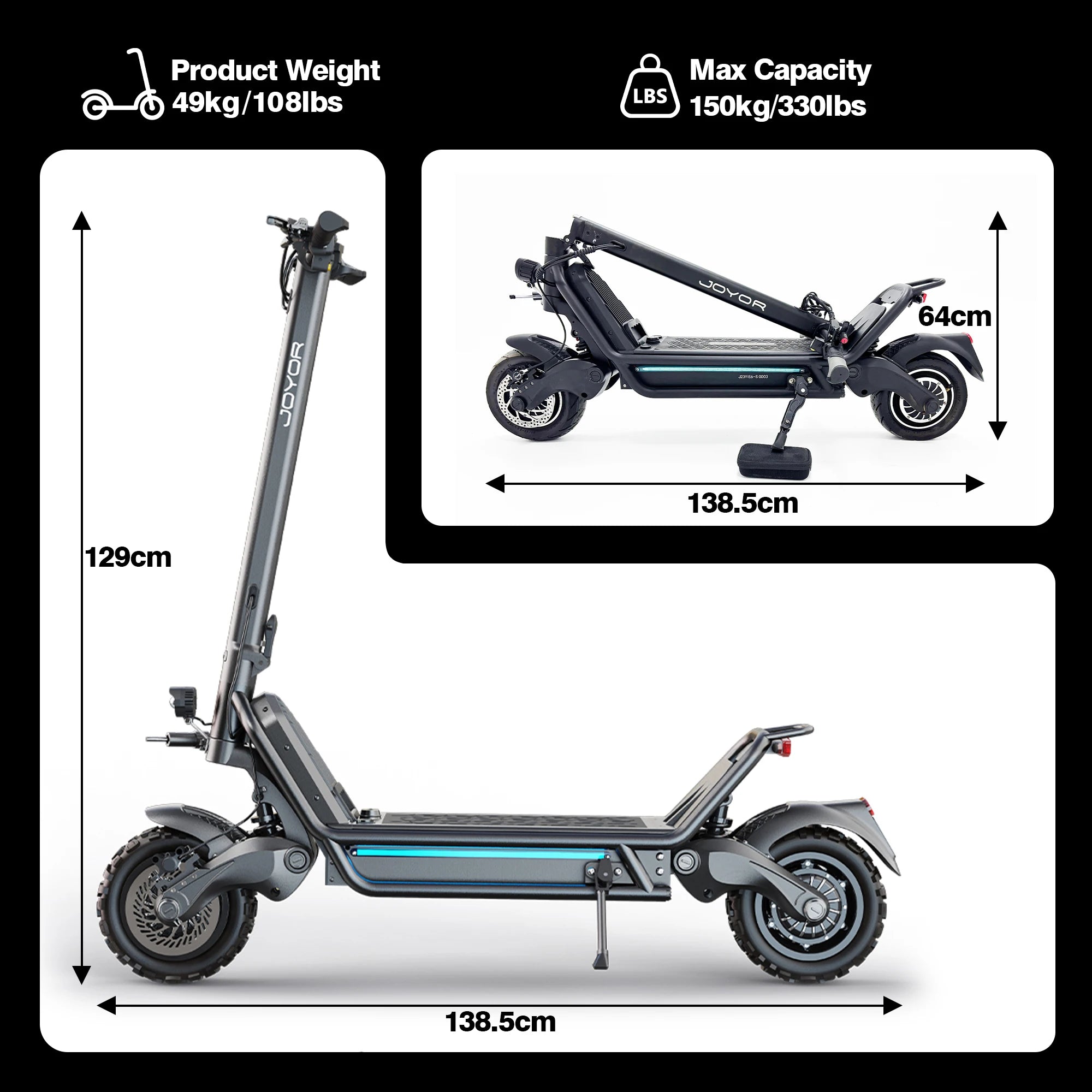 JOYOR E6-S 3200W Electric Scooter 60V 31.5Ah 50MPH 62Miles 11" Tire Dual Motor Hydraulic Foldable Adult NFC OffRoad US Warehouse