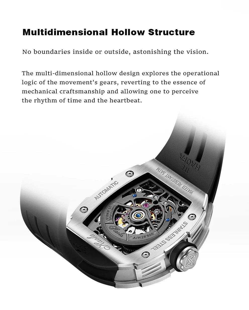 Haofa Automatic Tourbillon Movement Man Watch Flying Tourbillon Mechanical Stainless Steel Men's Luxury Watch Skeleton 1908