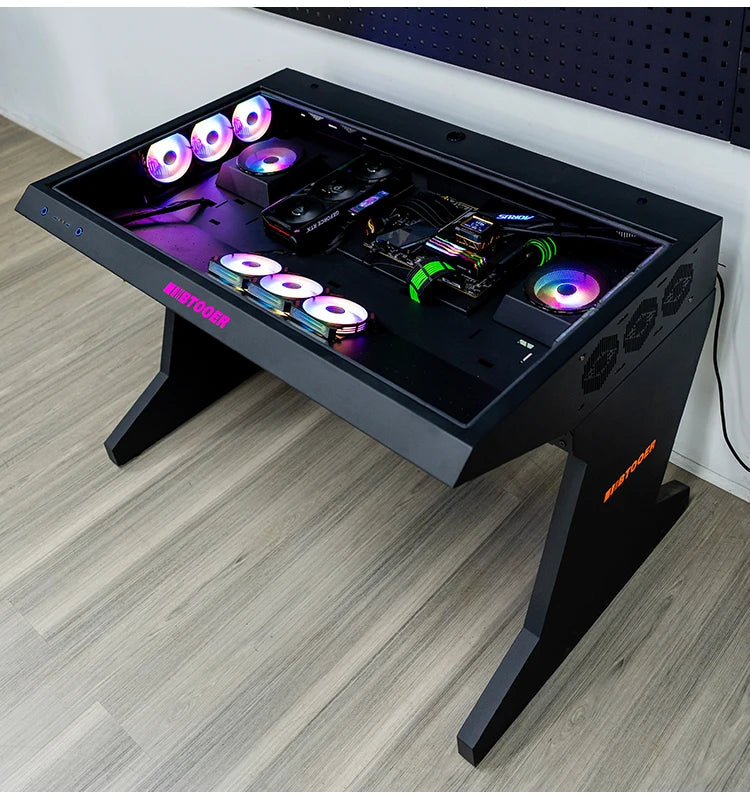 btooer Computer Case All-in-One Desk Cool Sci-fi Water Cooling Irregular Built-in Fully Transparent Large Case E-sports