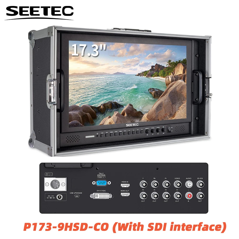 Seetec P173-9HSD-CO 17.3 Inch IPS 3G-SDI HDMI Broadcast Monitor with AV YPbPr Carry-on LCD Director Monitor with Suitcase