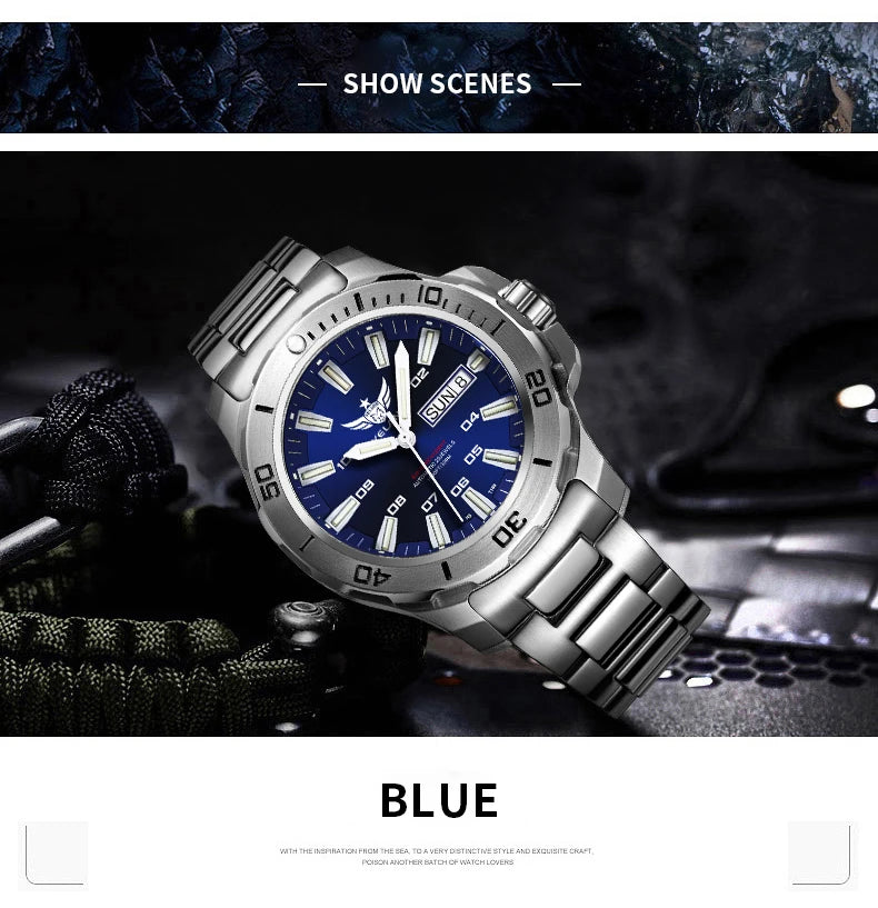 YELANG New Men Automatic Mechanical Watch T100 Self Luminous SWISS ETA Movement 25Jewels Deep Sea DiverSwim Waterproof 300m V5